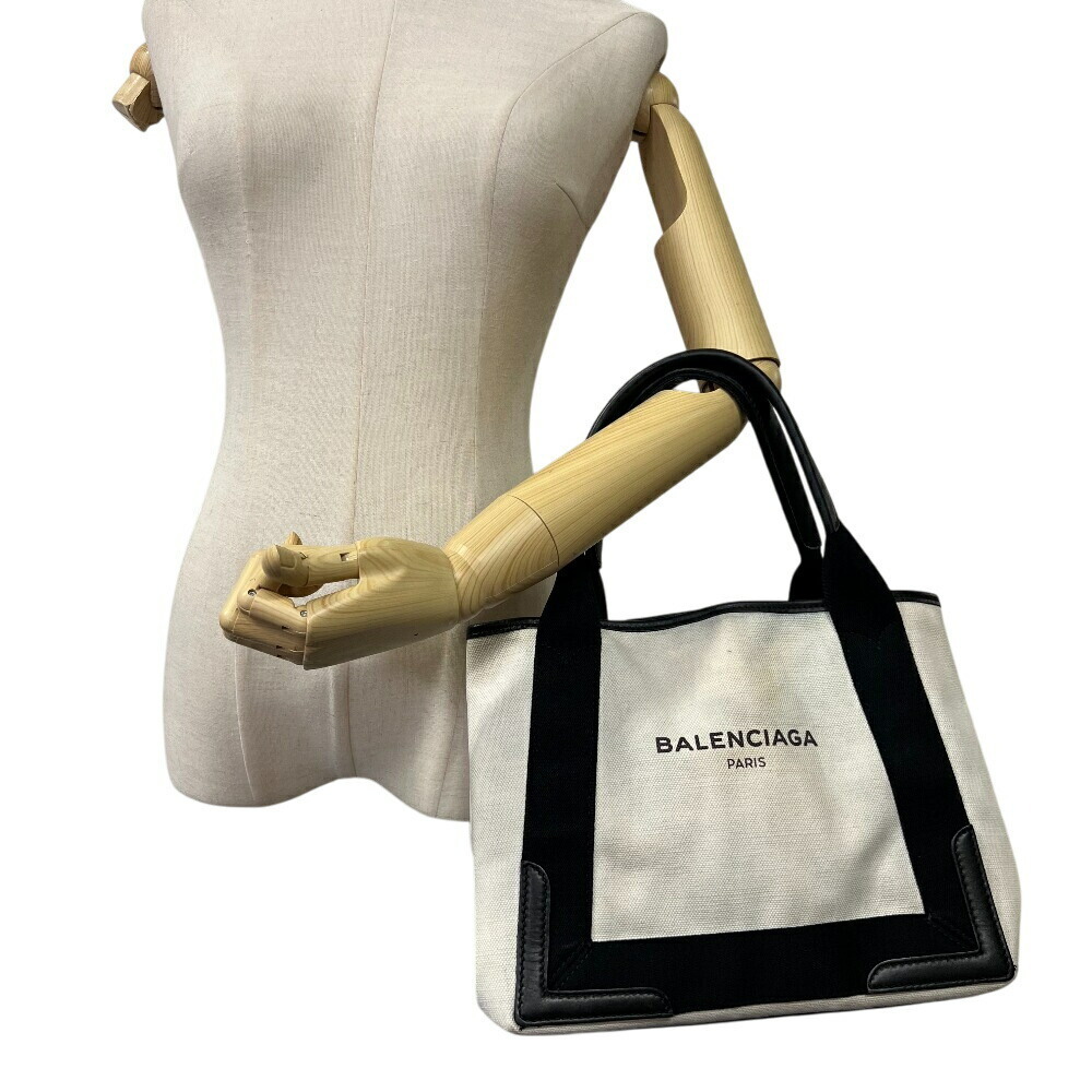 BALENCIAGA Navy Blue Cabas Tote Bag Handbag White - Picture 8 of 8